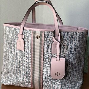Tory Burch Pink and Cream Patterned Tote